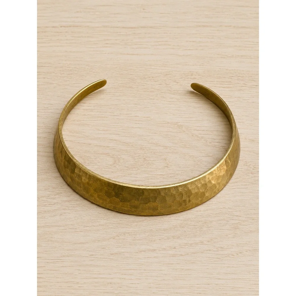 Vintage Hammered Brass Collar Necklace – Sculptural Statement Choker